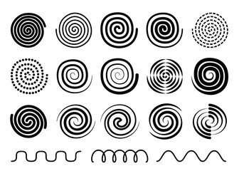Wall Mural -  Swirl, twist, spiral set, collection of swirl Memphis design elements, black outline silhouette isolated on white background