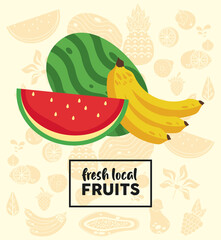 Sticker - fresh local fruits lettering with watermelon and banana