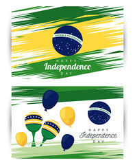 Wall Mural - brazil happy independece day celebration with flag and maracas in balloons helium