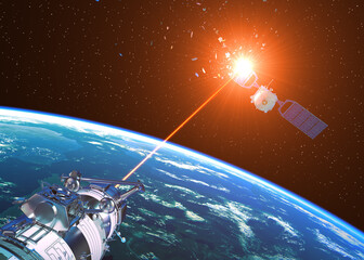 laser cannon incapacitates enemy satellite in space