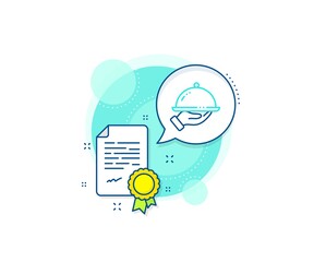 Poster - Dinner sign. Certification complex icon. Restaurant food line icon. Hotel room service symbol. Certificate or diploma document. Restaurant food sign. Vector