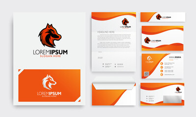 corporate identity branding template. abstract vector stationery design with head fox logo