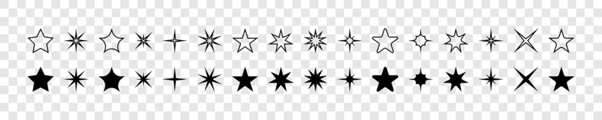 Canvas Print - Stars. Star vector icons. Stars collection. Black stars, isolated. Star icons. Star in modern flat design. Vector illustration