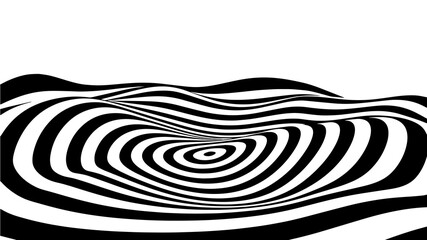 Wall Mural - Optical illusion wave. Abstract 3d black and white illusions. Horizontal lines stripes pattern or background with wavy distortion effect. EPS 10. Vector illustration.