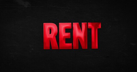 Wall Mural - rent. glossy red word is zoomed into focus. text intro/opener on background (black). 4k animation