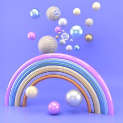 Poster - 3d render of a rainbow with colorful balls