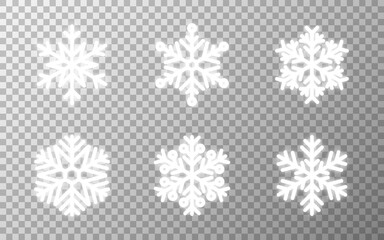 Wall Mural - glowing snowflakes set on transparent backdrop. shining flakes collection. christmas luxury decorati