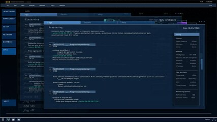 Leinwandbilder - Computer User Interface Showing Infographics, Working Coding Terminal, Cyber Security Checkup, Monitoring Data, Statistics, Analytics and Proper Functioning of Server Database