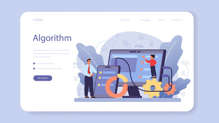 IT education web banner or landing page. Student write software