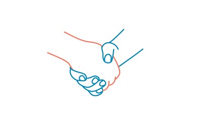 Sticker - Handshake. Line drawing vector illustration.