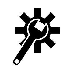 Sticker - wrench with gear settings machine silhouette style icon