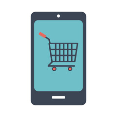 Canvas Print - smartphone with shopping cart flat style icon