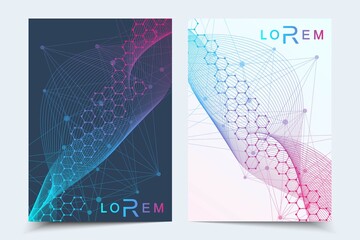 Wall Mural - Vector templates for brochure magazine leaflet flyer cover booklet annual report. Modern futuristic hexagonal pattern with particle, molecule structure for medical, technology, chemistry, science