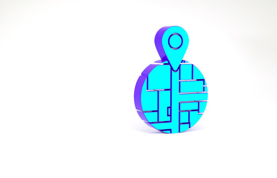 Turquoise Placeholder on map paper in perspective icon isolated on white background. Minimalism concept. 3d illustration 3D render.