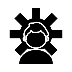 Sticker - person with gear settings machine silhouette style icon