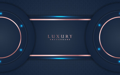 Poster - Luxury background design with blue navy and rose golden  element decoration. Elegant shape vector layout template illustration for use cover magazine, poster, flyer, invitation, product packaging