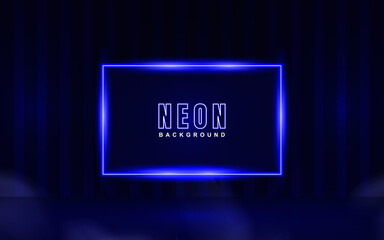 Aufkleber - Abstract luminous neon frame background  with blue color light effect. Vector light illustration on dark concept can use for music cover poster, flyer, frame banner promotion,