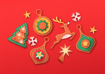 Wall Mural - Merry Christmas 3D paper cut decoration icon set