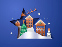 Paper Cut Christmas Winter City Santa Claus Sled