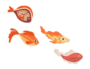 Wall Mural - set of sea exotic fishes flat vector illustration isolated on white background