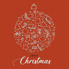 Fototapete - Merry Christmas holiday season icons bauble card