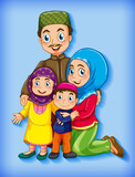 Fototapeta  - Muslim family member on cartoon character colour gradient background