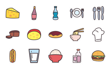 Poster - Food line and fill style set of icons vector design