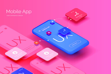 Poster - a set of mockups for smartphones with a user interface for a mobile application. mobile application 
