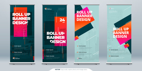 Wall Mural - Business Roll Up Banner. Abstract Roll up background for Presentation. Vertical roll up, x-stand, exhibition display, Retractable banner stand or flag design layout for conference, forum.