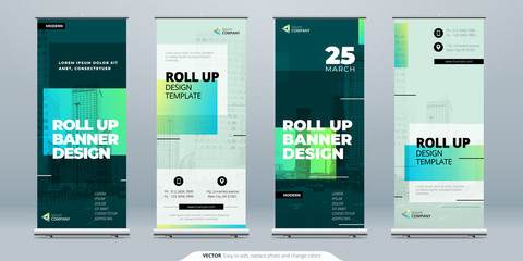 Wall Mural - green business roll up banner. abstract roll up background for presentation. vertical roll up, x-sta