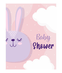 Wall Mural - baby shower, cute face bunny clouds cartoon, theme invitation card