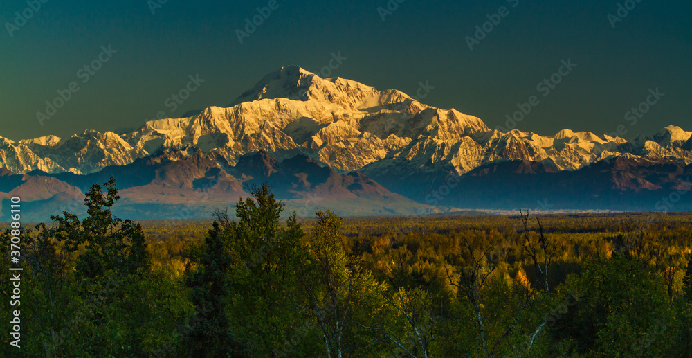 Denali in the alaska range. Denali is the highest mountain peak in