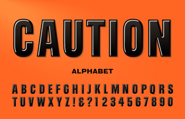 Wall Mural - A Black Condensed Sans Serif Alphabet. Caution is a Strong Bold Font that would Work Well on Road Construction Signs or Danger Warning Signs in an Industrial, Factory, or Machine Shop Location.