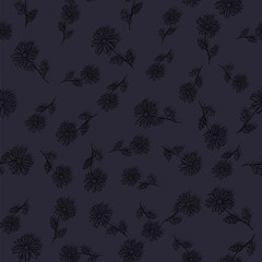Wall Mural - abstract flowers dark hand drawn black doodle chamomile blossom seamless pattern design