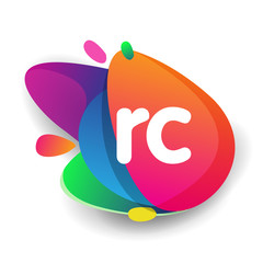 Letter RC logo with colorful splash background, letter combination logo design for creative industry, web, business and company.