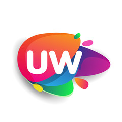 Letter UW logo with colorful splash background, letter combination logo design for creative industry, web, business and company.