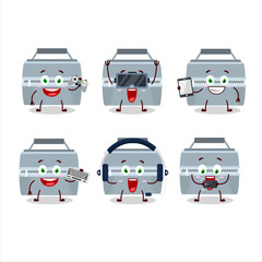 Sticker - Grey lunch box cartoon character are playing games with various cute emoticons