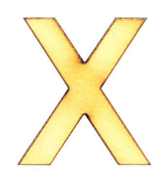 Letter X made of wood or plywood on a white background, isolate, english alphabet, close-up.