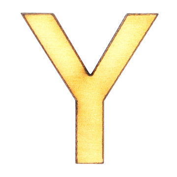 Letter Y made of wood or plywood on a white background, isolate, english alphabet, close-up.