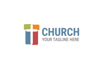 Wall Mural - Colorful Christian Cross Church logo design vector illustration