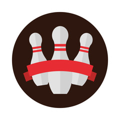 Poster - bowling pins with red ribbon emblem game recreational sport block flat icon design