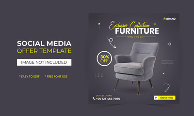 Modern Furniture shop social media template, Furniture discount, Social Banner