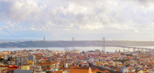 Fototapete - Panorama aerial bridge Lisbon Portugal
