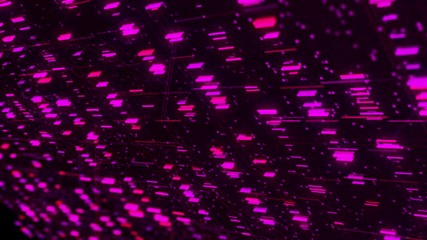 Poster - Concept of the futuristic information and technological computer. Animation. Abstract big data digital code running along the rows of small squares and narrow lines forming connections, seamless loop.