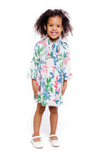 Wall Mural - Portrait of pretty little african american girl in white floral dress on white background