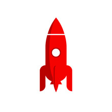 Red Rocket Isolated On White Background. Flat Style Icon.	
