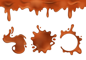 Poster - realistic 3d detailed brown chocolate blots set. vector
