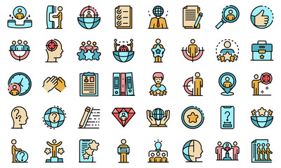 Poster - headhunter icons set. outline set of headhunter vector icons thin line color flat on white