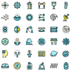 Poster - Biophysics icons set. Outline set of biophysics vector icons thin line color flat on white
