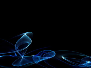 Poster - Abstract shine blue waves line , black background